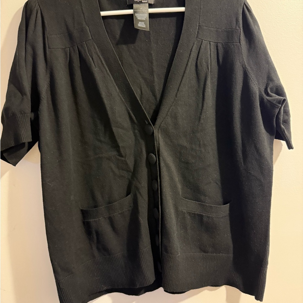 Style & Co 1X Black Button-Up Cardigan